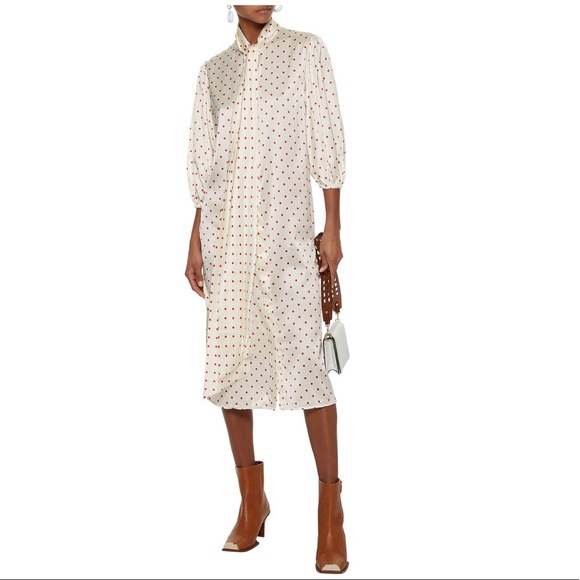 NWT Ganni Pussy-bow polkadot Stretch Silk dress 10 - Picture 2 of 12
